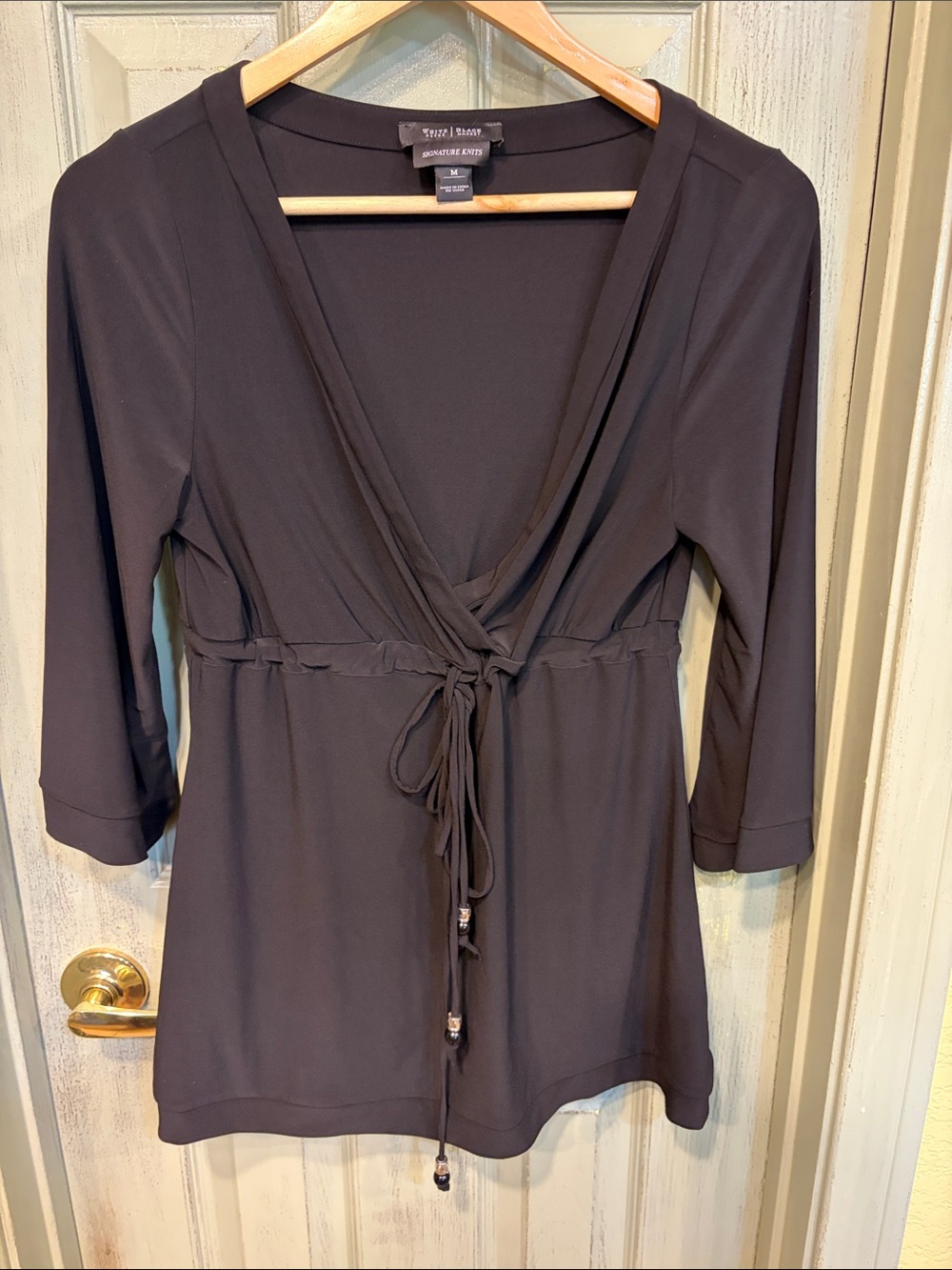 White House Black Market Black Wrap-Front Tie-Waist Top